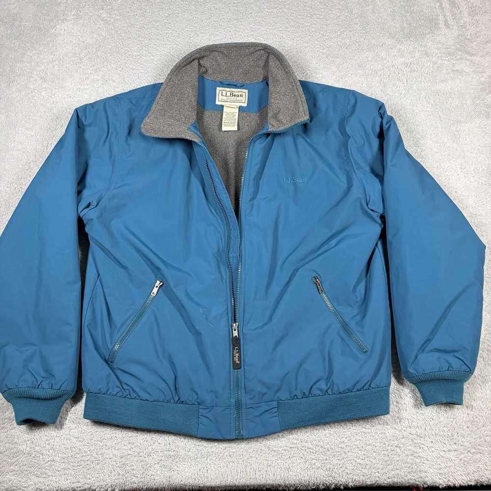 L.L Bean Jacket Mens Large Teal Blue Warm Up Fleece Lined Bomber 205107